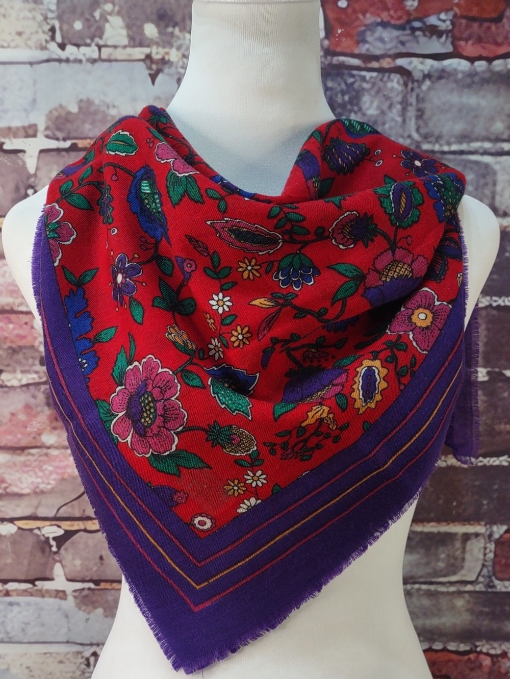 Floral Red and Purple Square Scarf